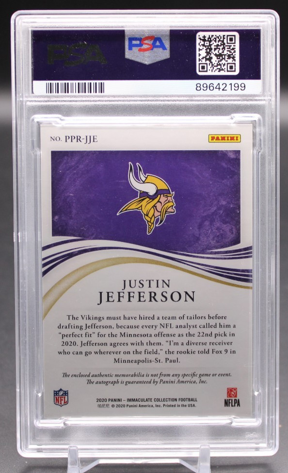 Justin Jefferson 2020 Immaculate Coll Premium Patch Rookie Auto /75 PSA 9 view 2