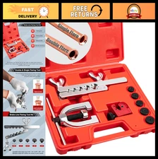 Brake Line Flaring Tool Kit with Tubing Cutter - 5 Adapters, 45° Flare for Coppe