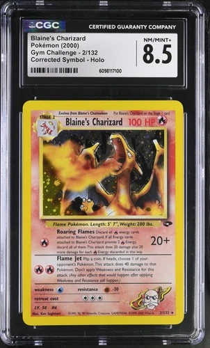 CGC 8.5 Blaine's Charizard Gym Challenge 2/132 Corrected Symbol Holo Pokemon