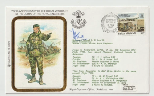 9/2/1987 Falkland Islands Flown Cover - Royal Warrant to Corps Royal Engineers#2