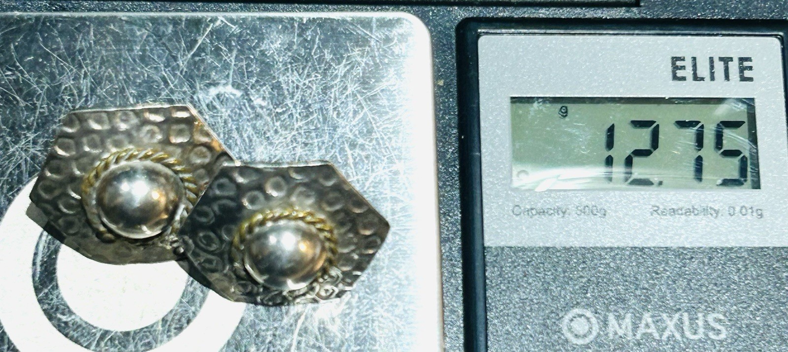 Vntg Hammered Solid Sterling Hexagonal Earrings P… - image 8