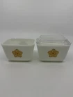 2 Vintage Pyrex Butterfly Gold Refrigerator Dishes & 1 Lid 1 1/2cup USA