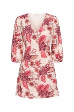 LOFT Floral Mini Dress Size S NWT Pink Cream Boho V Neck Puff Sleeve