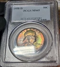 1958 D Franklin Half Dollar PCGS MS65 Rainbow Toned Beautiful Color Older Holder