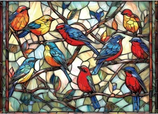 Stained Glass Birds 1000 Piece Puzzle for Adults - Challenging Vintage Window