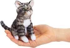 Folkmanis Mini Tabby Cat Finger Puppet, Gray; Black; White