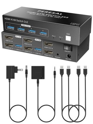 USB 3.0 HDMI KVM Switch 2 Monitors 2 Computers 4K@60Hz,KVM Switches Dual Monitor