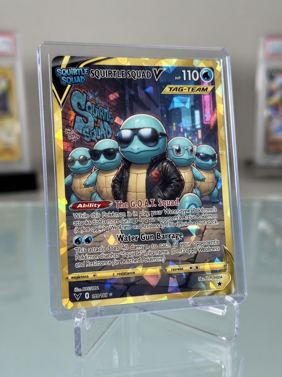 Pokemon Inspired Card Squirtle Squad #2 Holographic For Gift / Display