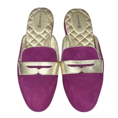 Birdies Phoebe Berry Magenta Suede Gold Slides Slippers Womens Size 7 NWOT