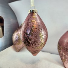 Christian Siriano Set Of 3 Glass Christmas Ornaments Pink / Mauve and Gold New