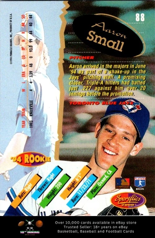 1994 Sportflics 2000 Rookie & Traded BASEBALL #88 Aaron Small - Image 2 of 2