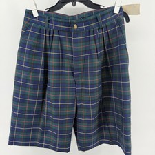 Pleated High Rise Knee Length Bermuda Style Tartan Plaid Vintage 80s Made in USA