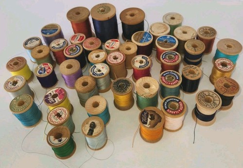 45 Vintage Wooden Sewing Thread Spools  Crafts Decor Imperfect Most With Thread