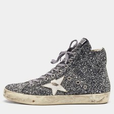 Golden Goose SilverWhite Glitter and Leather High Top Francy Sneakers Size 40
