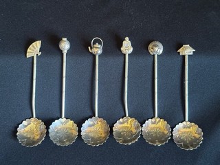 Set of 6 Vintage Japanese 950 Silver Mini Tea Spoons with Felt Bag 39.43 Grams
