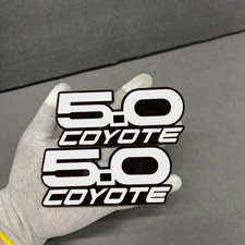 White Coyote 5.0 Emblem Badges On Black Fender Angry Aggressive Racing