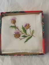 Vintage Scottish Souvenir Taschentuch Disteln - Neu & Originalverpackt