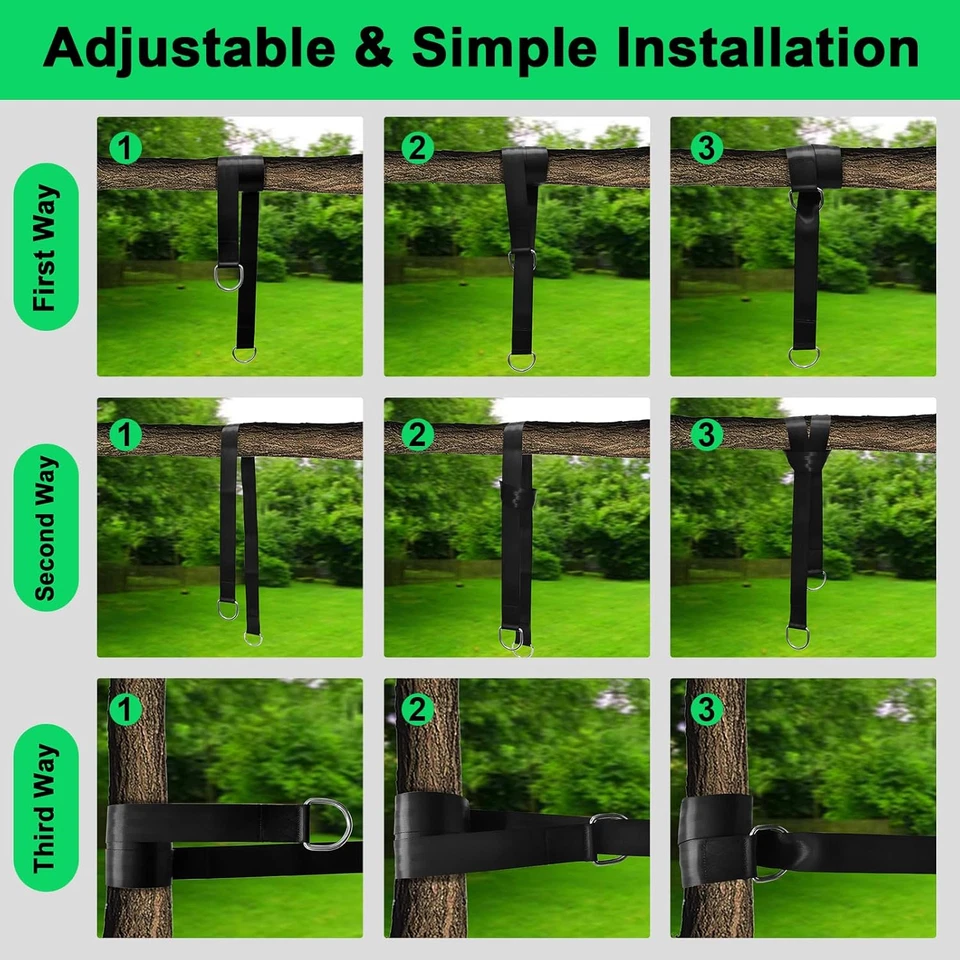 Tree Swing Hanging Straps Kit 5Ft Extra Long, Holds 2000 Lbs, Snap Carabiner Hoo - Image 3 of 4