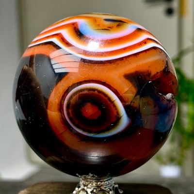 230G Natural black stripe agate sphere Crystal Ball Madagascar mineral