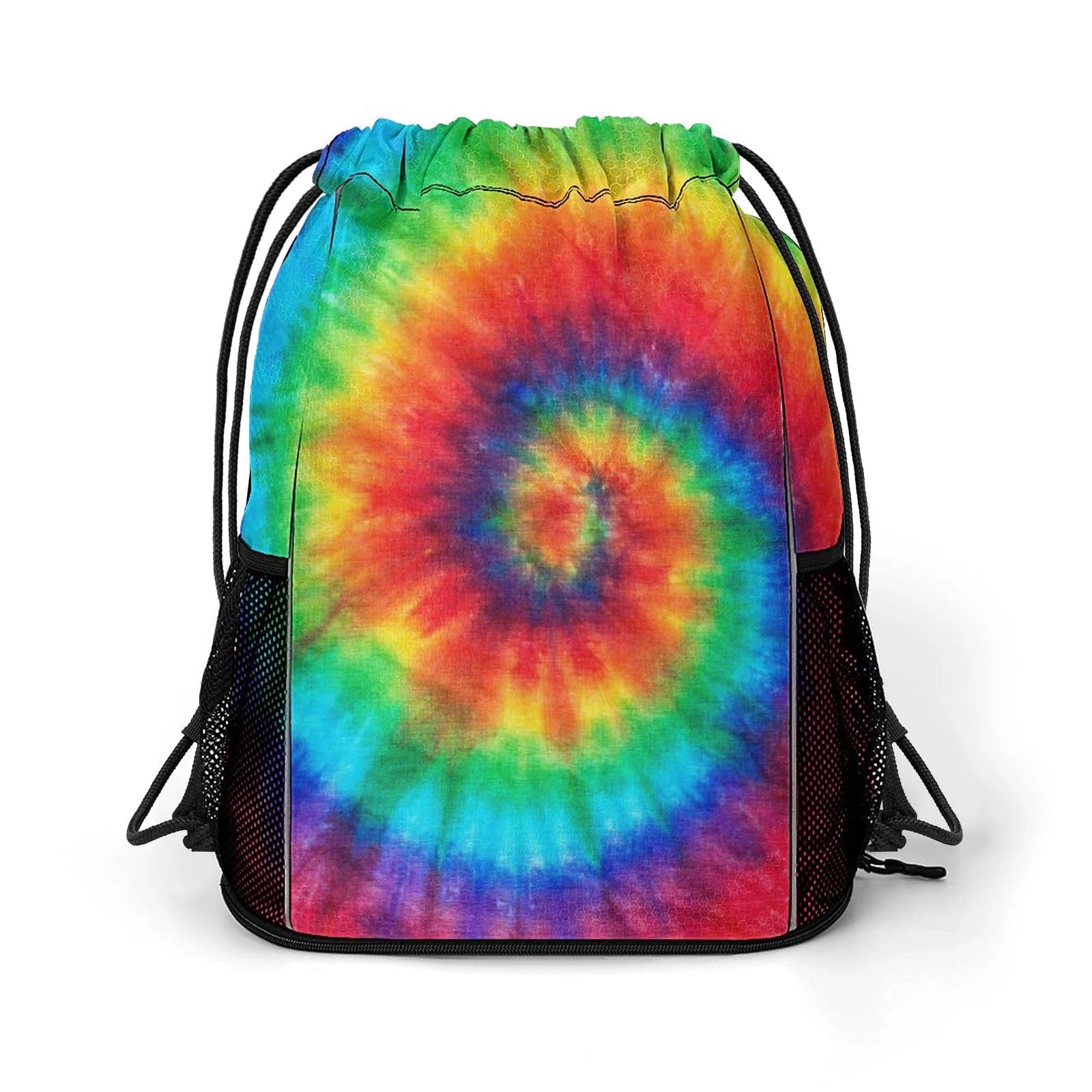 Tie Dye Drawstring Backpack Gym Bag With Shoe Compartment String Bag Sport Be...