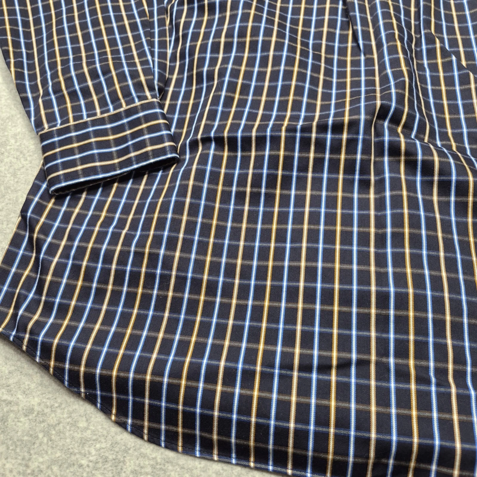 Stafford Signature Mens Shirt L Blue Yellow Plaid Button Down Wrinkle Iron Free image 14