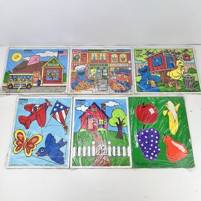 Vintage 1980s & 90s Sesame Street Mixed Playskool Puzzles Lot of 6 Wooden Boards