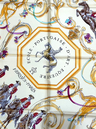NEW! VTG HERMES ECOLE PORTUGESE D'ART EQUESTRE Carre 90 Silk Scarf Yellow #f6008 - Picture 3 of 13