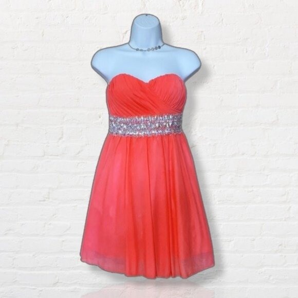 sequin hearts strapless dress Sequin Hearts Jrs Mini Strapless Dress Ruched Glitter Mint/Silver Jewel Padded
