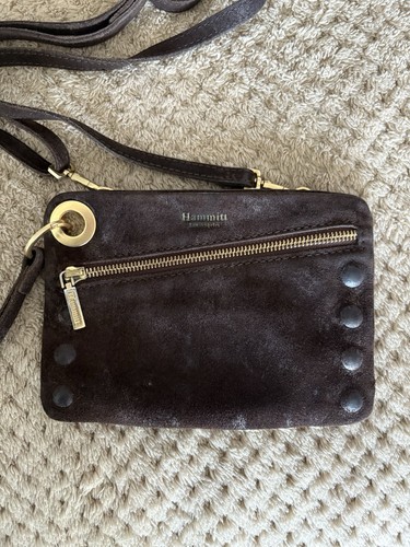 Hammitt Los Angeles Brown Suede Crossbody Clutch Wristlet Purse Brown Small - Picture 2 of 14