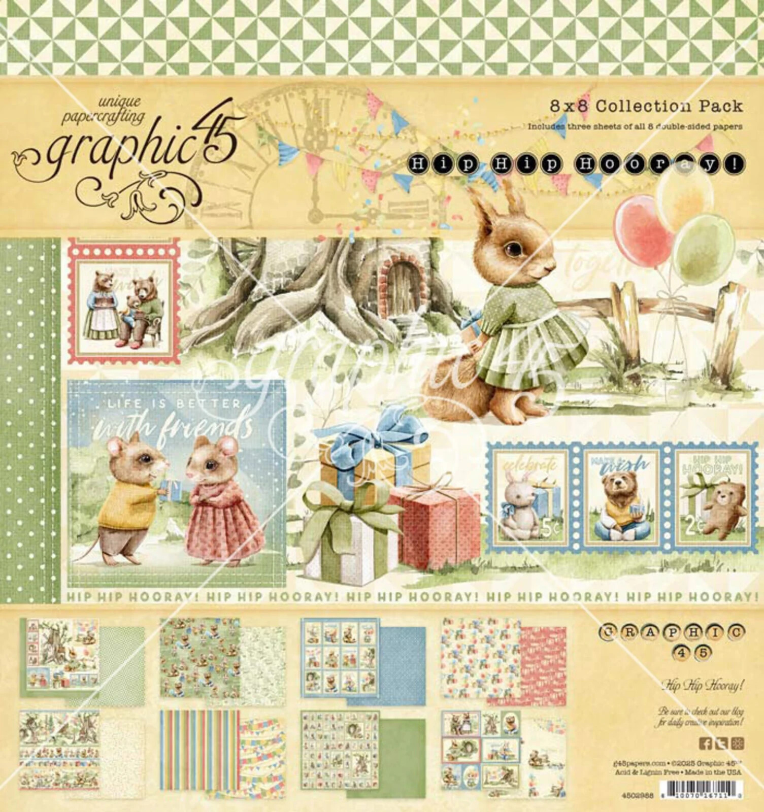 Graphic 45 8"" x 8"" Collection  Pack Hip Hip Hooray 4502988
