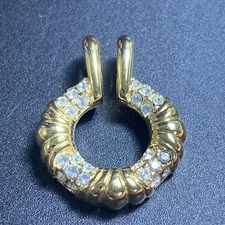 Vintage Signed NOLAN MILLER Goldtone Round Glass Rhinestones Slide Pendant