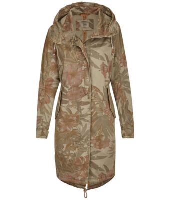 CAMEL ACTIVE Womens Jacket Parka Coat Cotton Floral Print Size 42 Khaki Green