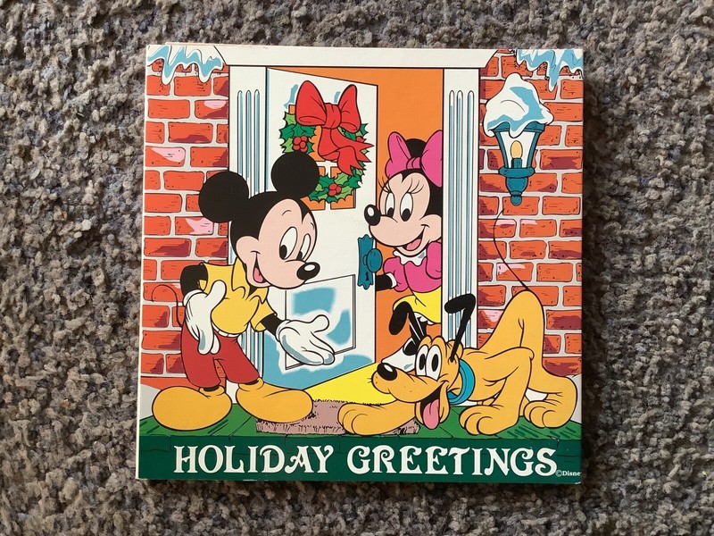 1989 DISNEY MICKEY & MINNIE MOUSE HOLIDAY GREETINGS CARD SILVER COIN Mint NEW-F