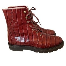 Stuart Weitzman Mila Lift Croc-Embossed Leath...