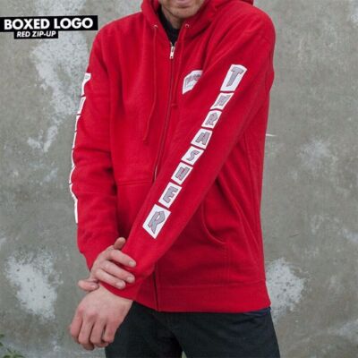 Thrasher Magazine BOXED LOGO ZIP UP Skateboard Hoodie RED *OOP*
