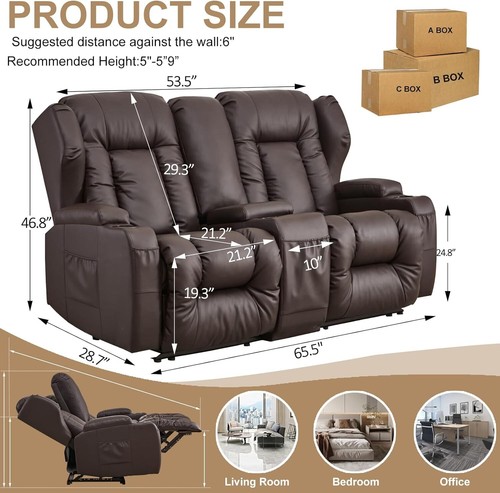 Recliner Sofa Loveseat Recliner RV Sofa with Console Home Theater Seating Sofas - Picture 28 of 73
