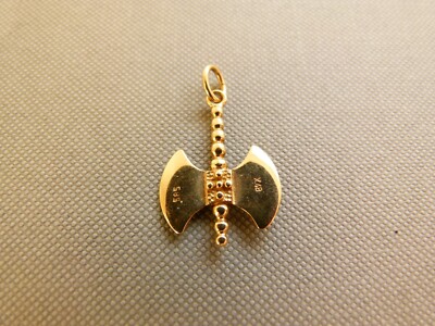 14 kt Gelbgold Labrys, doppelseitiger Axt Anhänger 2,2 g