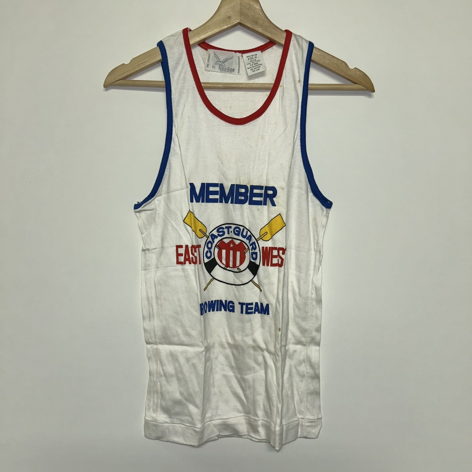 FILA Maglietta vintage anni '80 Guardia Costiera squadra di canottaggio stock morto taglia media 10 12