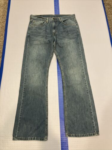 Levis 527 Mens Boot Cut Jeans Medium Wash Blue Denim 34x32 Fade Distress Cowboy - Picture 1 of 21