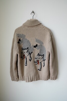 RARE Vintage 1950s Wolf Mary Maxim Cowichan Sweater Wool 100