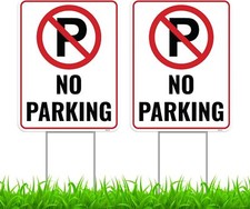 2PC No Parking Sign with Stakes, 17 Inches by 13 - White, Red, Black