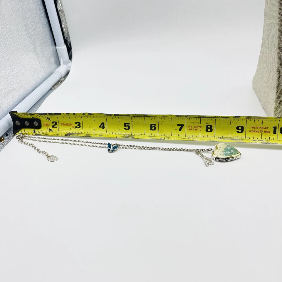 Collar Colgante Medallón Corazón Claire Firmado con Torre Eiffel Iridiscente París Foto 2 de 4