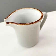 Stoneybrook Stoneware Vintage 1970s Japan Creamer Speckled White w Brown Edge