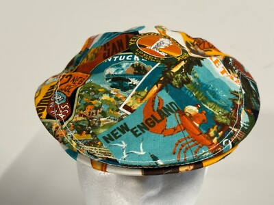 Surfer Flat Cap XL Cotton New York Hat Co. Retro Tourist  Travel Print  NEW