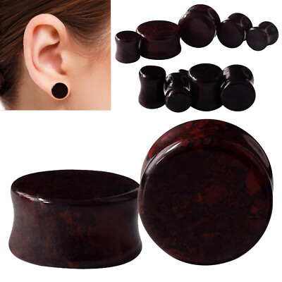 PAIR-Natural Stone Ear Plugs Ear Gauges Double Flares Flesh Tunnels Saddle Plug