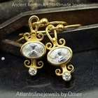 Roman Art White Topaz Dangle Earrings 24 k Gold Vermeil Sterling Silver Turkish