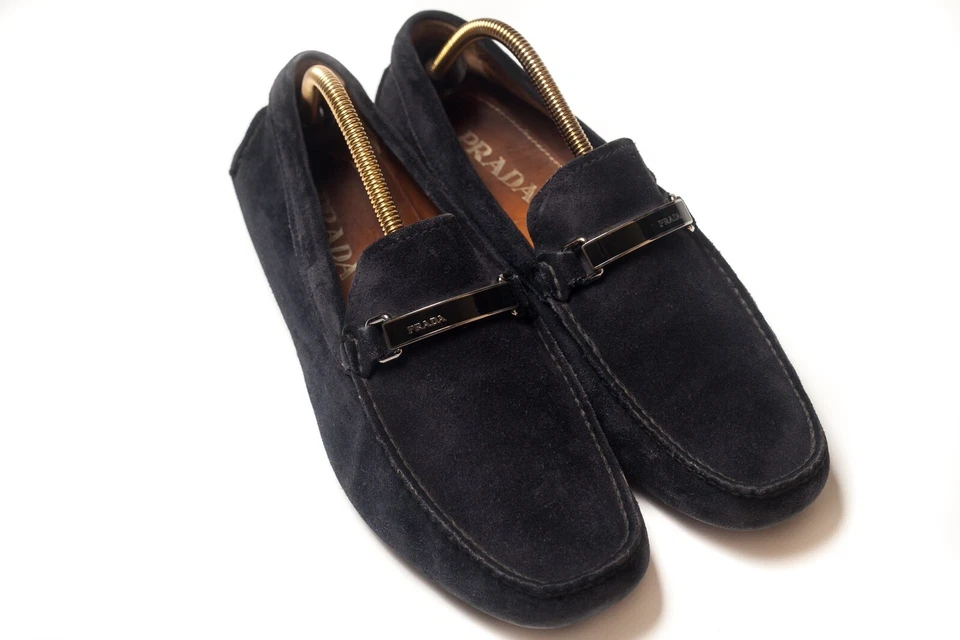 Mocasín de conducción de cuero gamuza azul oscuro PRADA 2DD114 para hombre talla UK 10 / US 11 Foto 2 de 4