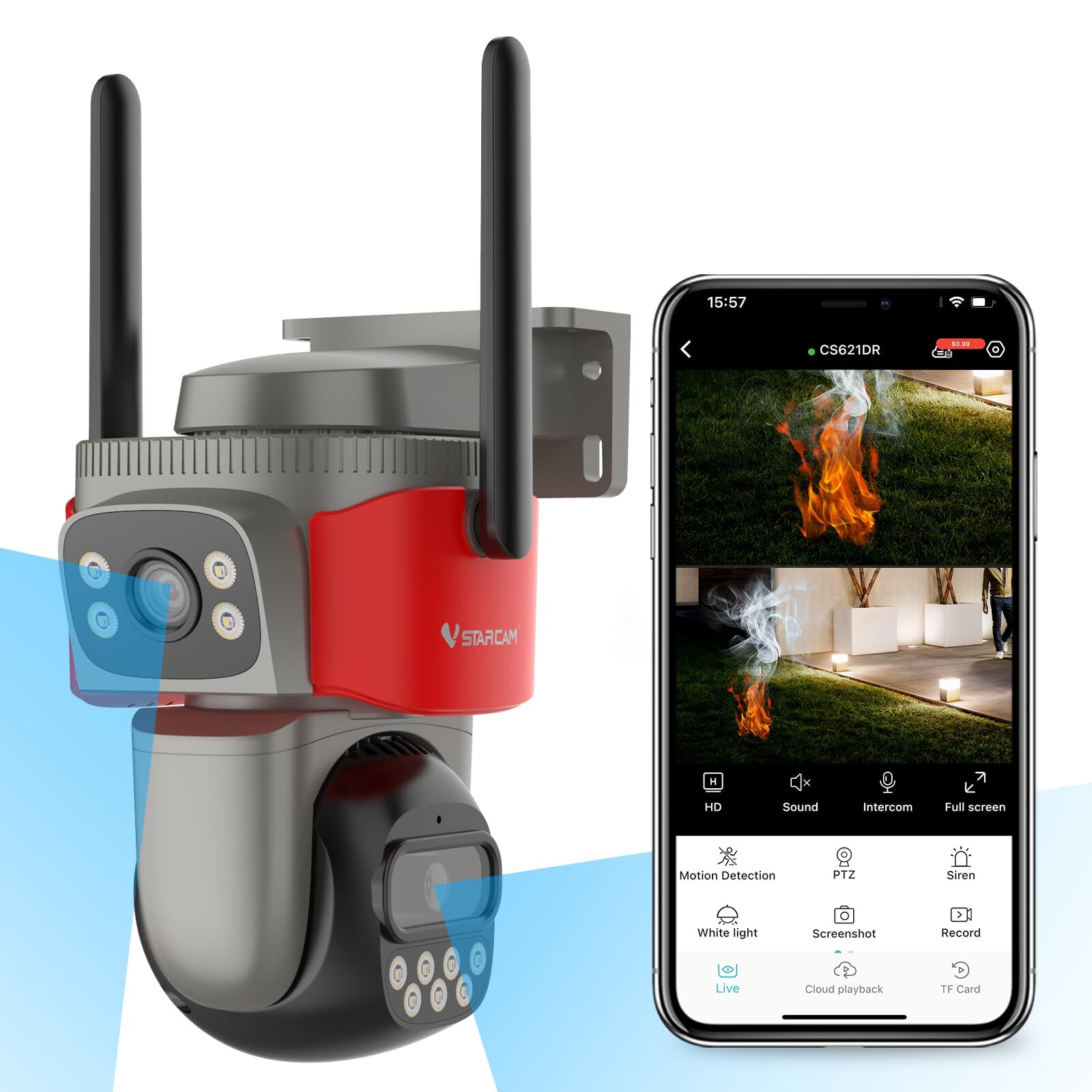 VSTARCAM 4MP Dual Lens Security Camera Outdoor, Security Cam with Smoke & Fla...