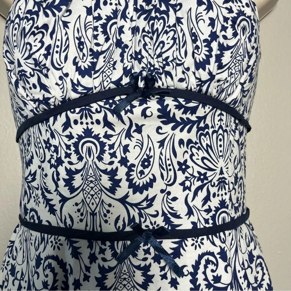 Ruby Rox Women Dress XS White Blue Coquette Milkmaid Bows Paisley Sundress - Image 3 of 4