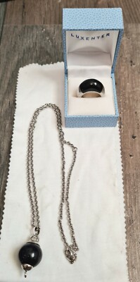 Luxenter Schmuckset 925er Silber: Kette 60cm mit Anhänger + Ring Blau Vintage 